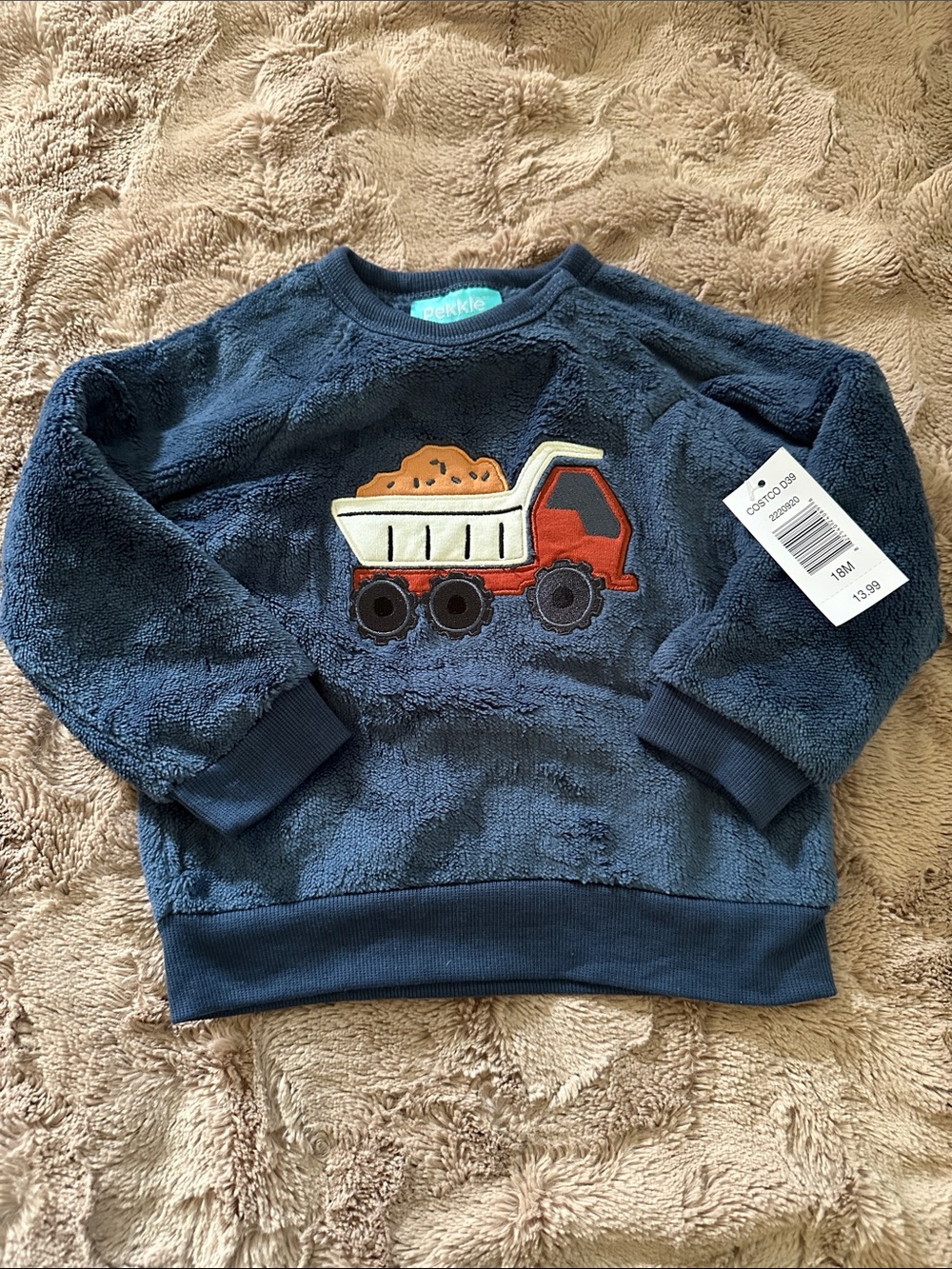 Perkle Navy Plush Toddler Dump Truck Sweatshirt, 18 months